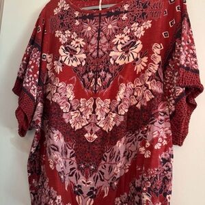 Free People Red Floral Print Short-Sleeve Top